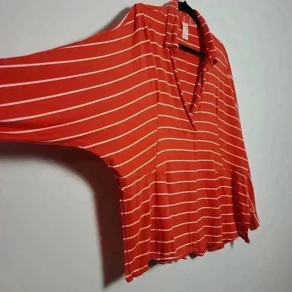 Free People We The Free Can't Fool Me Striped Orange and White Tee Size Small